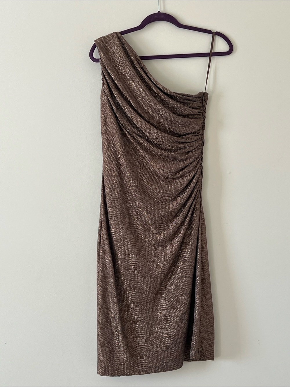 Lauren Ralph Lauren One-Shoulder Metallic Bronze Brown Dress